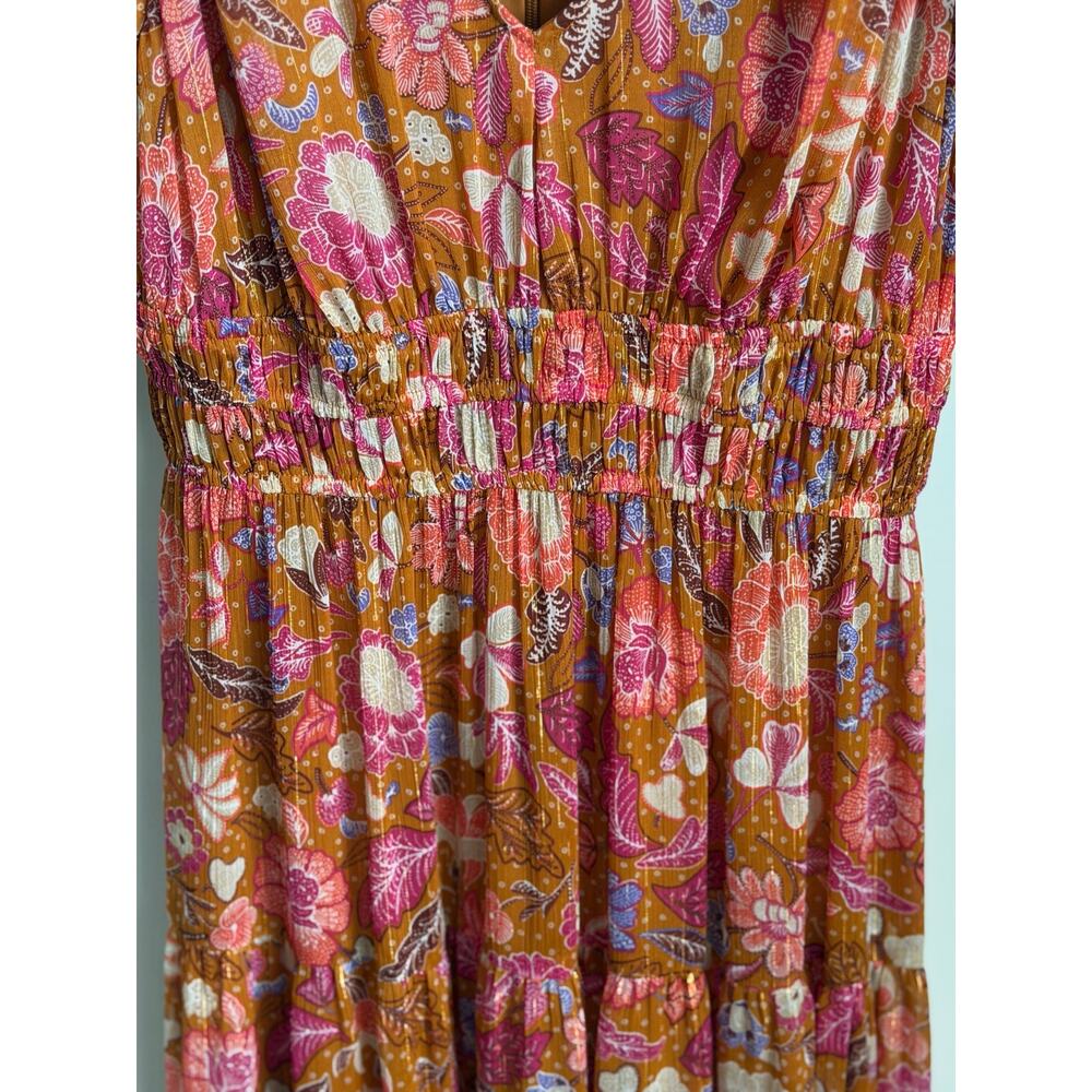 Ann Taylor Floral Print Flutter Sleeve V-Neck Maxi Dress Brown Multi Women's 0 - Picture 5 of 12